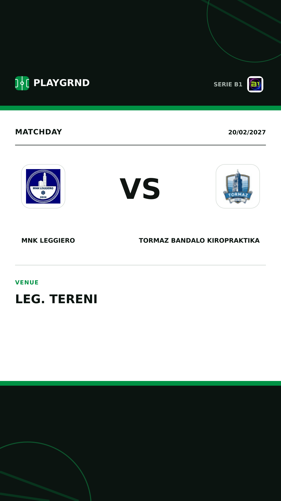 Instagram artwork: MNK Leggiero vs Tormaz Bandalo Kiropraktika