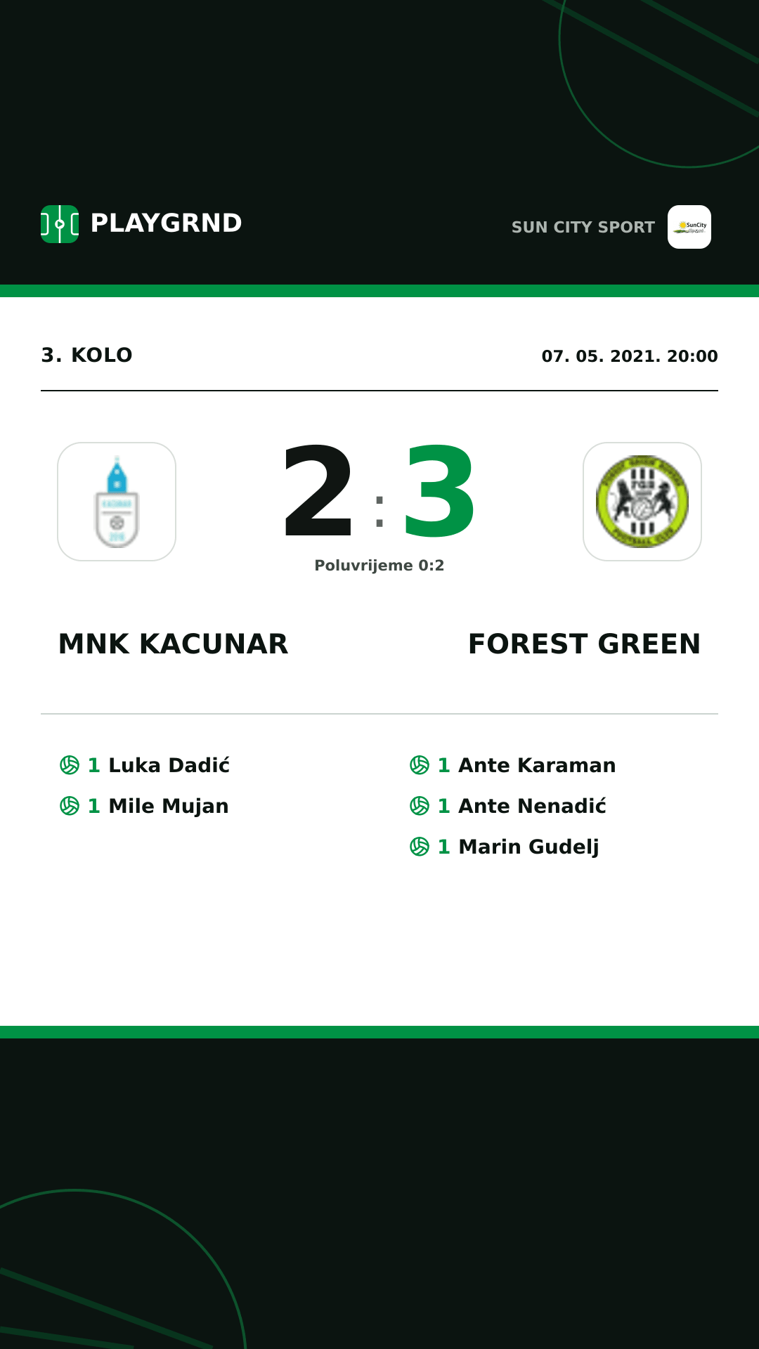 Instagram slika: Mnk Kacunar 2:3 Forest Green