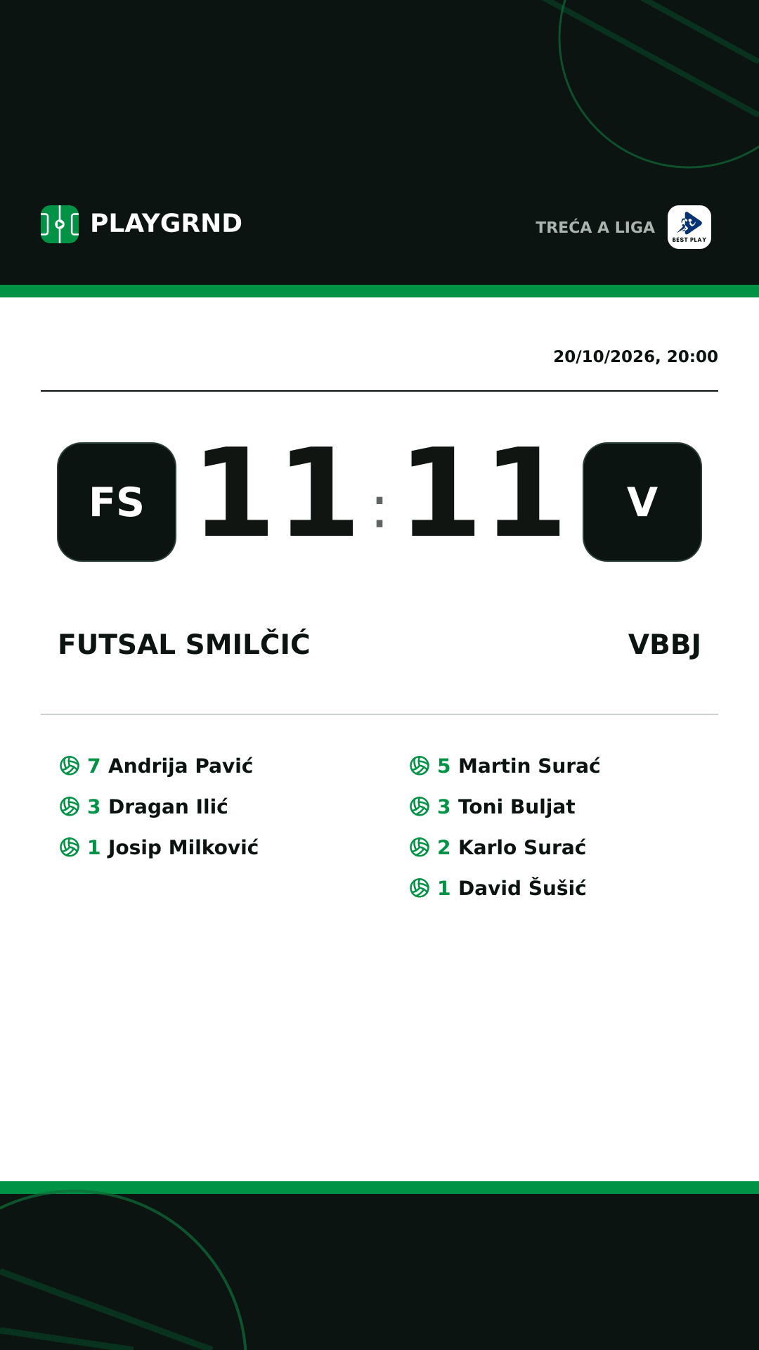 Instagram artwork: Futsal Smilčić 11:11 VBBJ