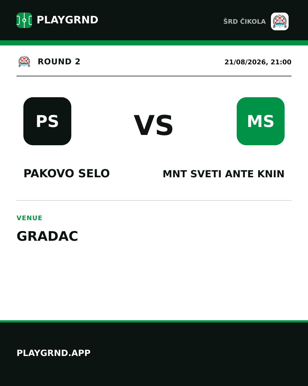 Instagram artwork: Pakovo Selo vs MNT Sveti Ante Knin
