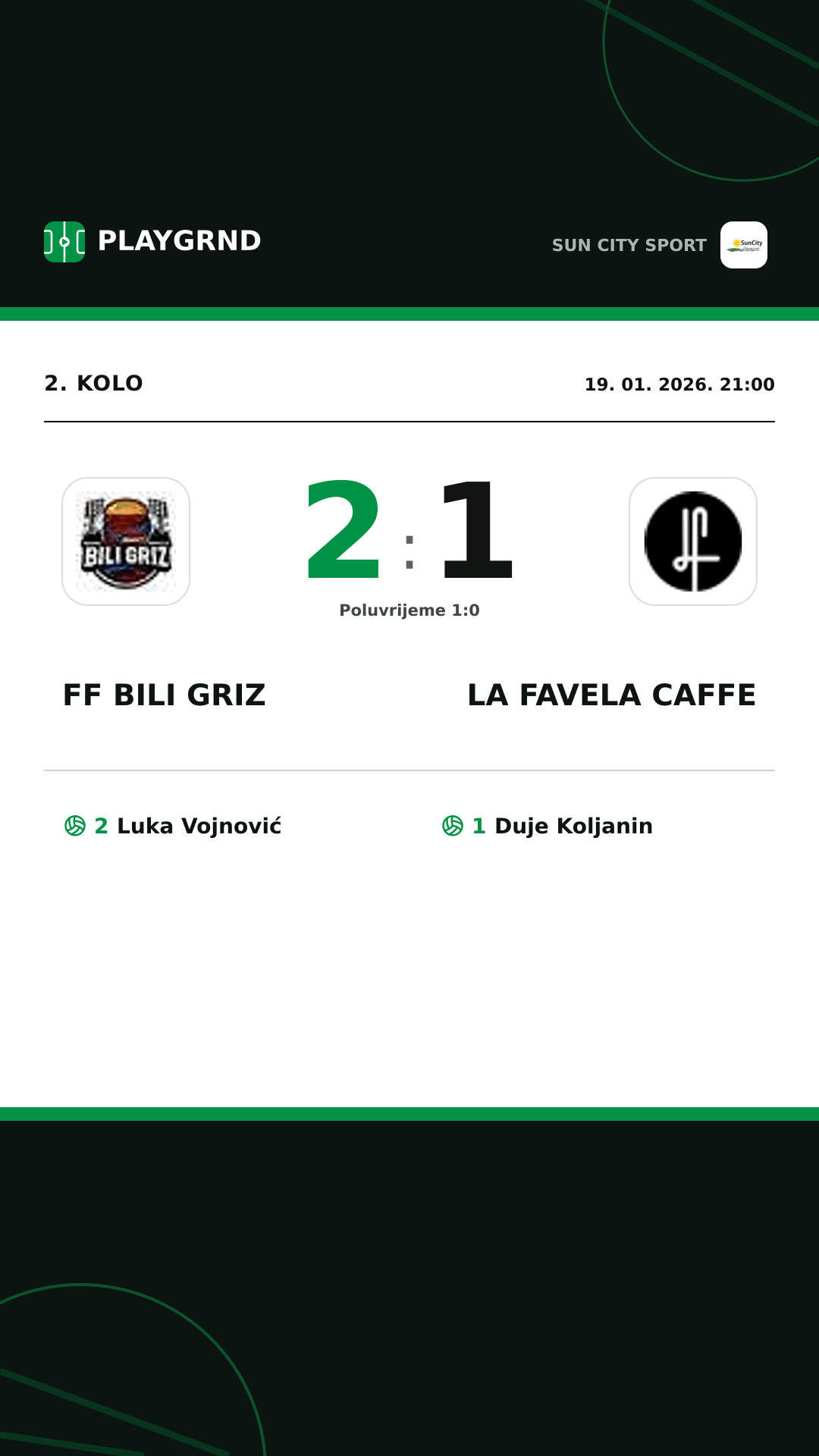 Instagram slika: FF Bili Griz 2:1 LA Favela Caffe