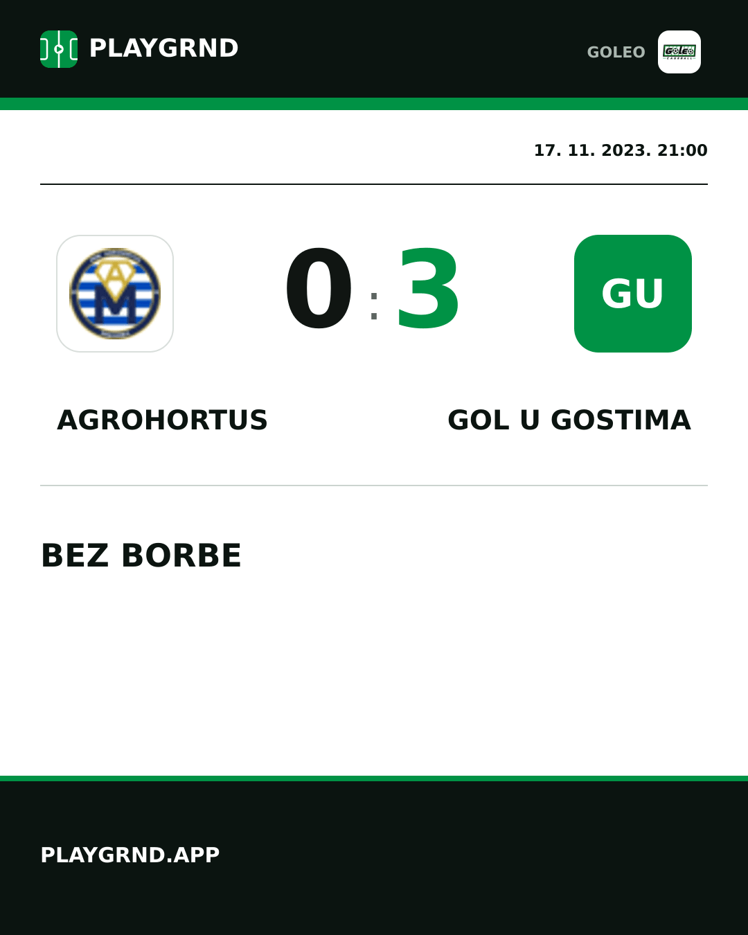 Instagram slika: Agrohortus 0:3 Gol u gostima