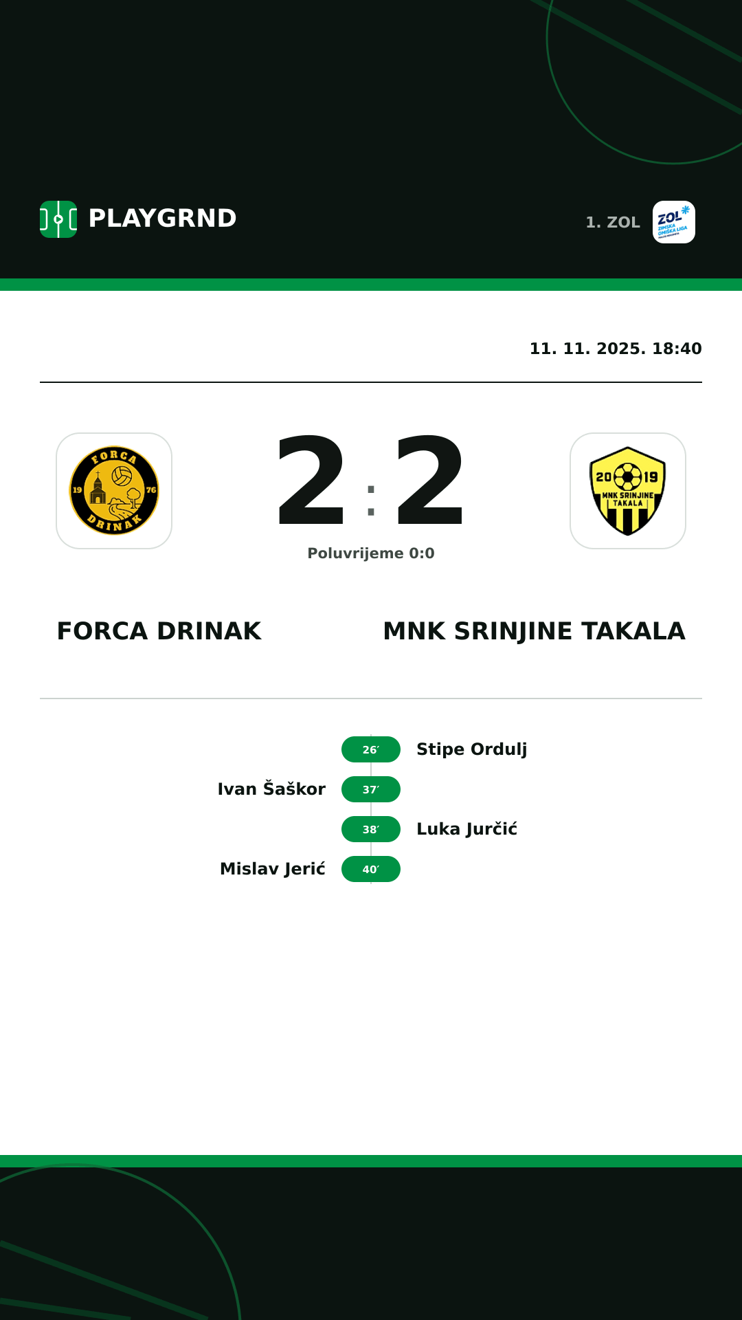 Instagram slika: Forca Drinak 2:2 MNK Srinjine Takala