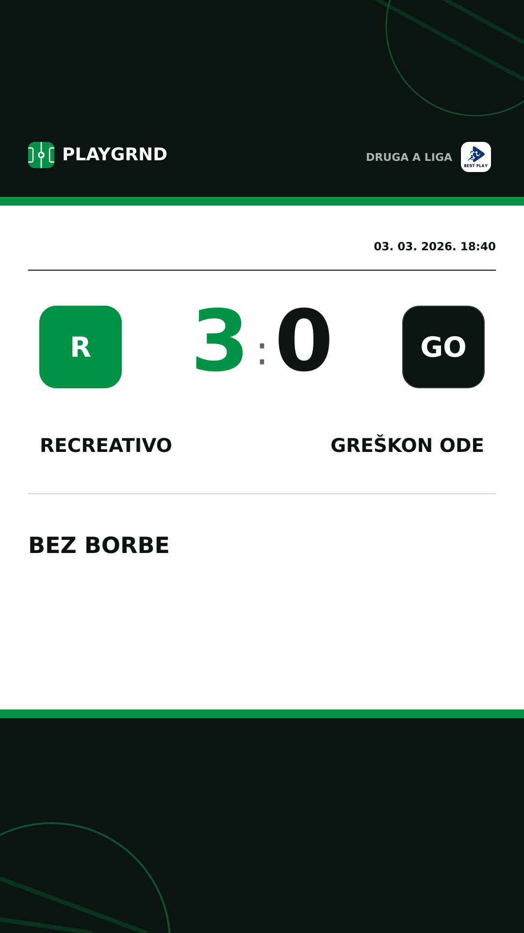 Instagram slika: Recreativo 3:0 Greškon Ode