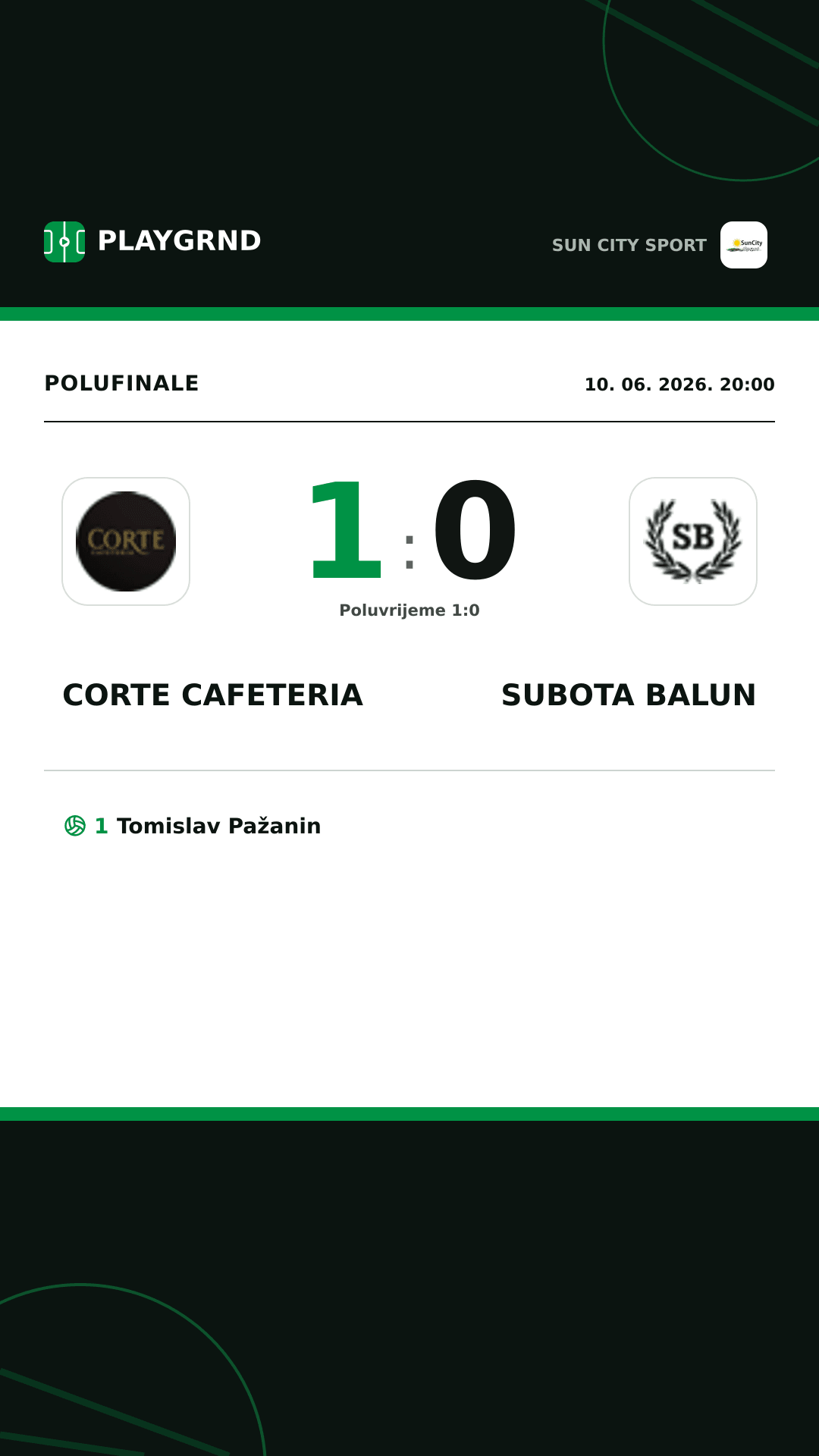 Instagram slika: Corte Cafeteria 1:0 Subota Balun