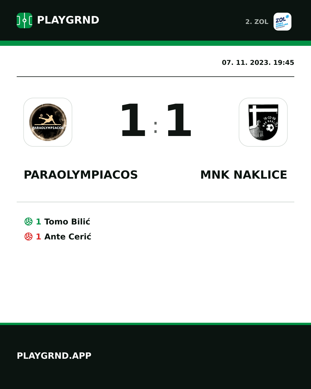 Instagram slika: Paraolympiacos 1:1 MNK Naklice