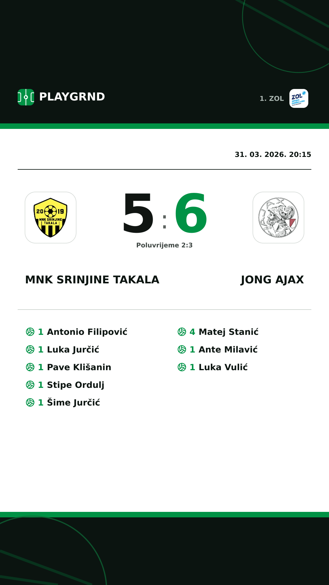 Instagram slika: MNK Srinjine Takala 5:6 Jong Ajax