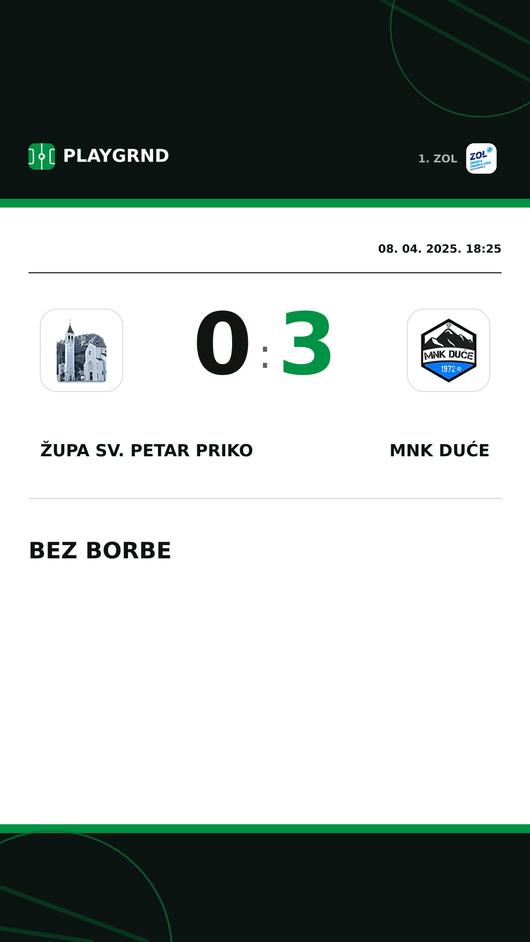 Instagram slika: Župa Sv. Petar Priko 0:3 MNK Duće