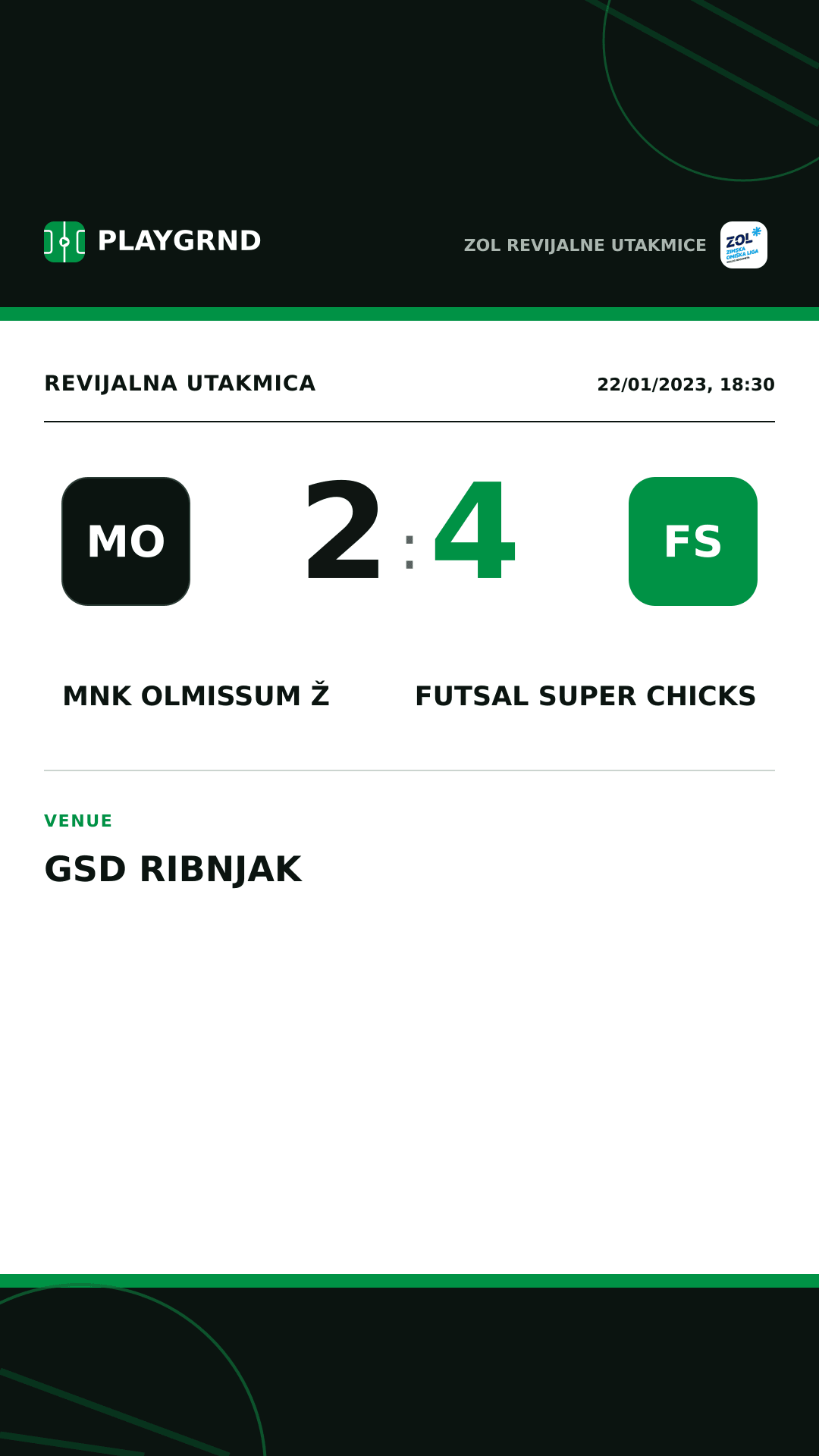 Instagram artwork: MNK Olmissum Ž 2:4 Futsal Super Chicks