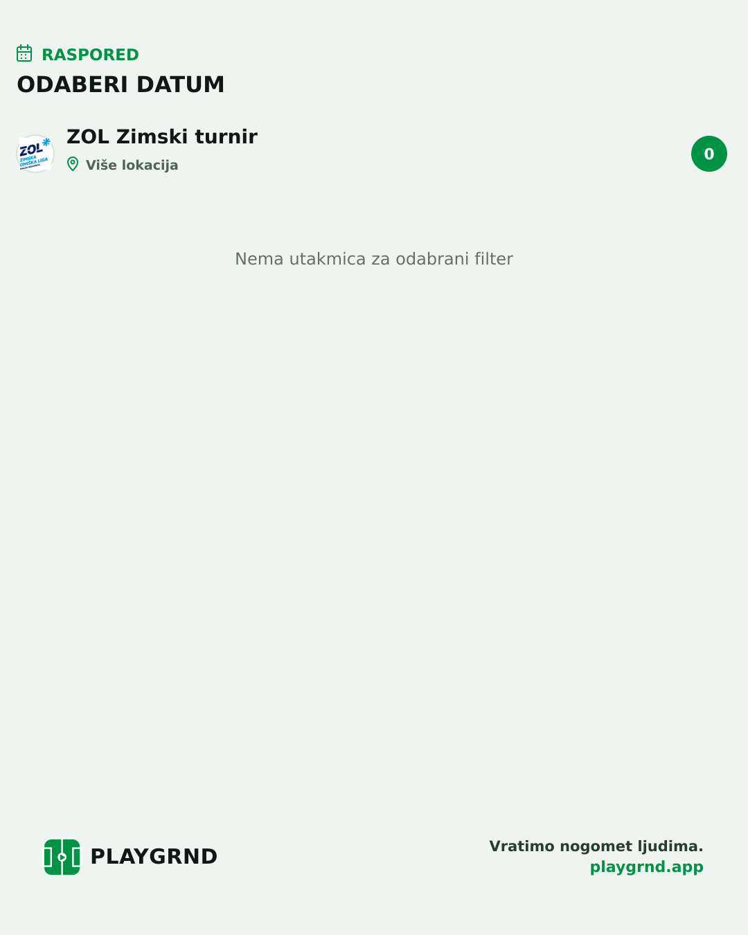 Raspored: ZOL Zimski turnir