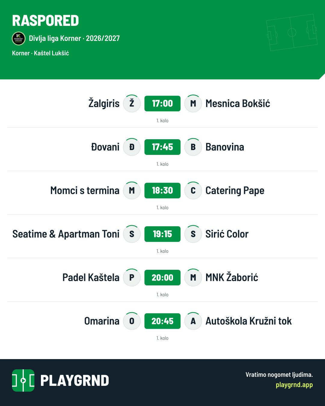 Raspored: Divlja liga Korner