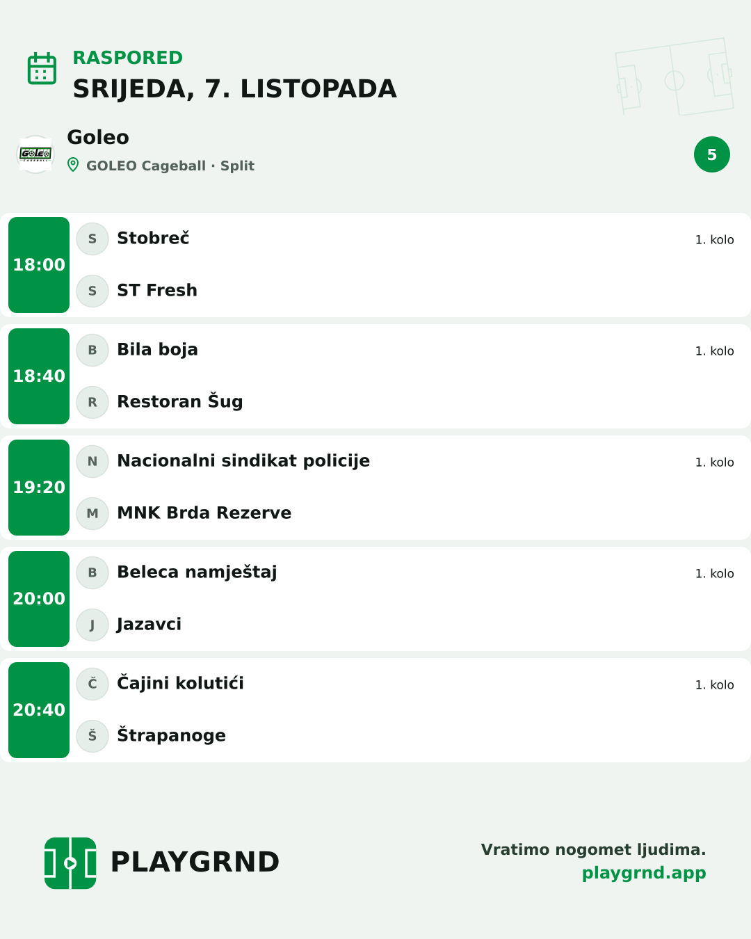 Raspored: Goleo