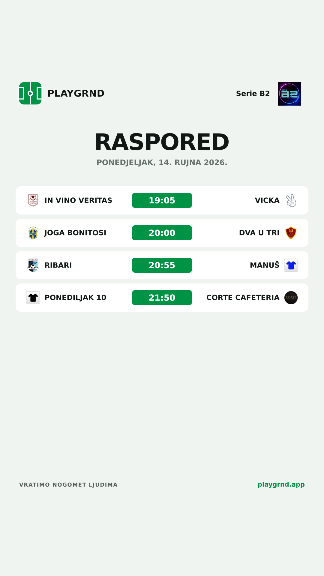 Raspored: Serie B2