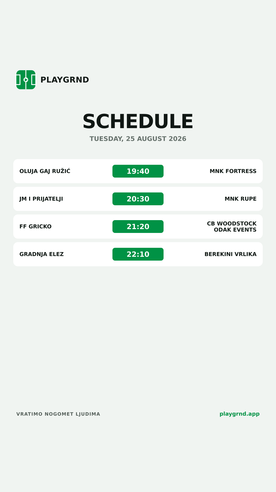 Schedule: All competitions