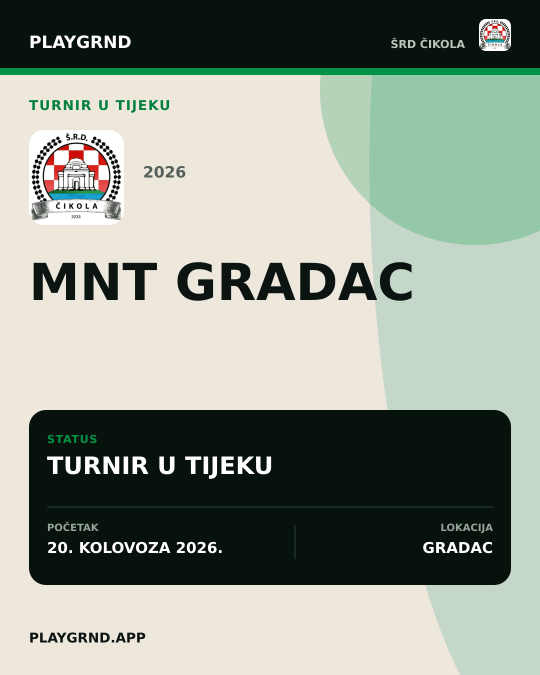 Grafika turnira MNT Gradac 2026 u tijeku