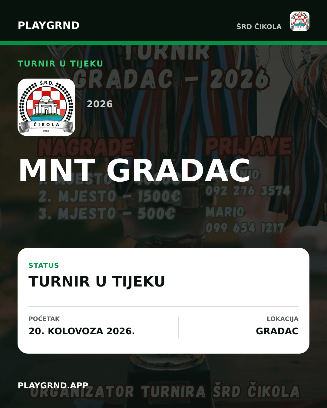 Grafika turnira MNT Gradac 2026 u tijeku