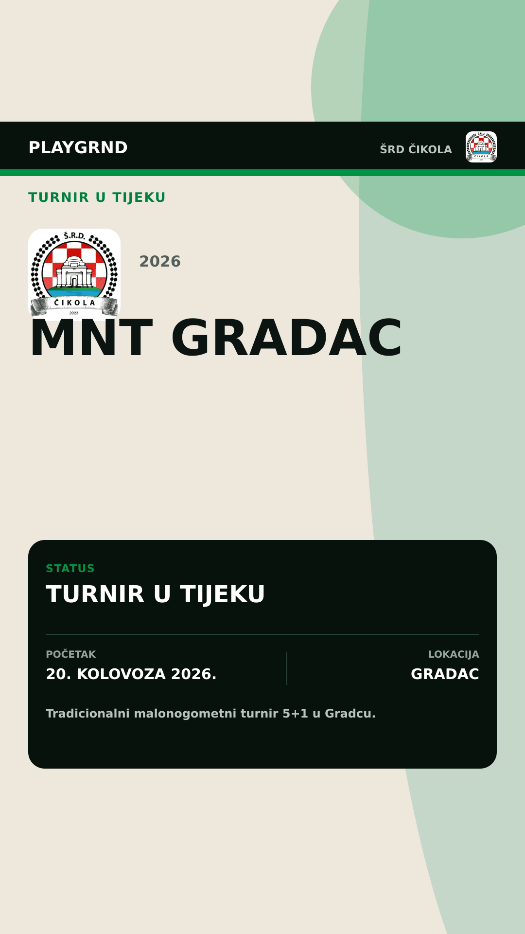Grafika turnira MNT Gradac 2026 u tijeku