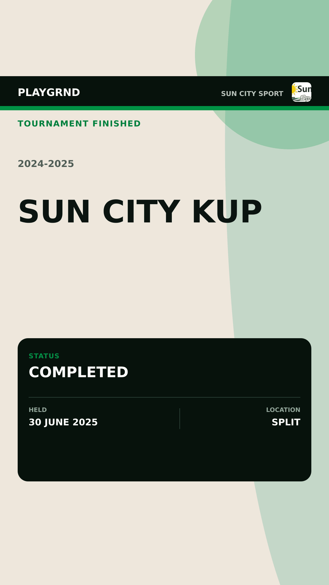 Sun City Kup 2024/2025 finished tournament graphic